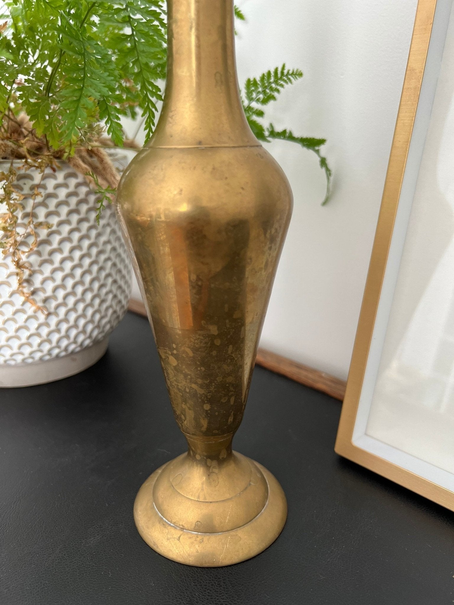 Vintage Tall Brass Vase, Gold, Elegant & Traditional Vase, Bohemian - Loom Vintage