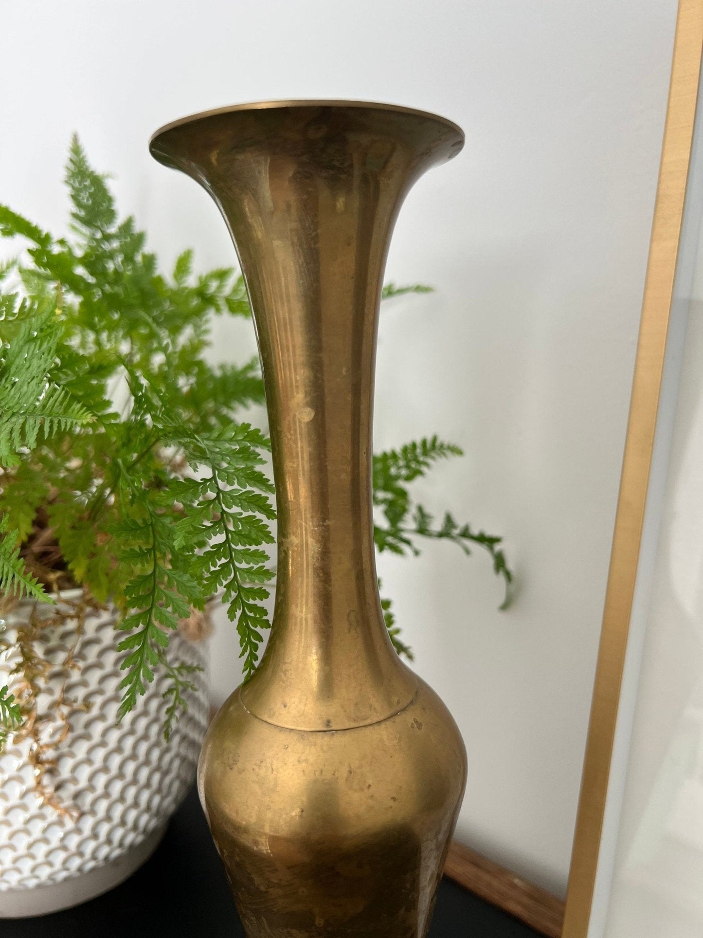 Vintage Tall Brass Vase, Gold, Elegant & Traditional Vase, Bohemian - Loom Vintage