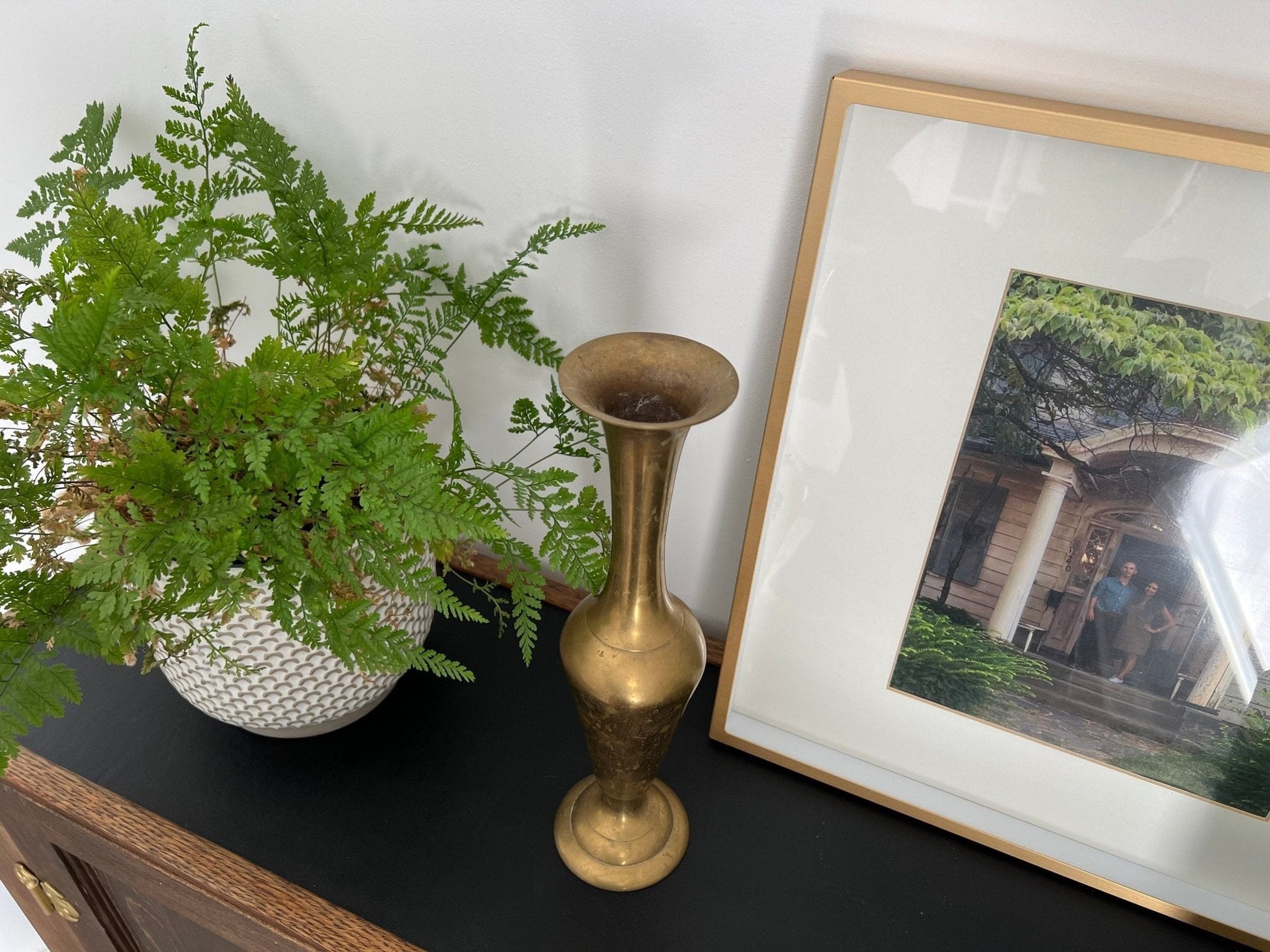 Vintage Tall Brass Vase, Gold, Elegant & Traditional Vase, Bohemian - Loom Vintage