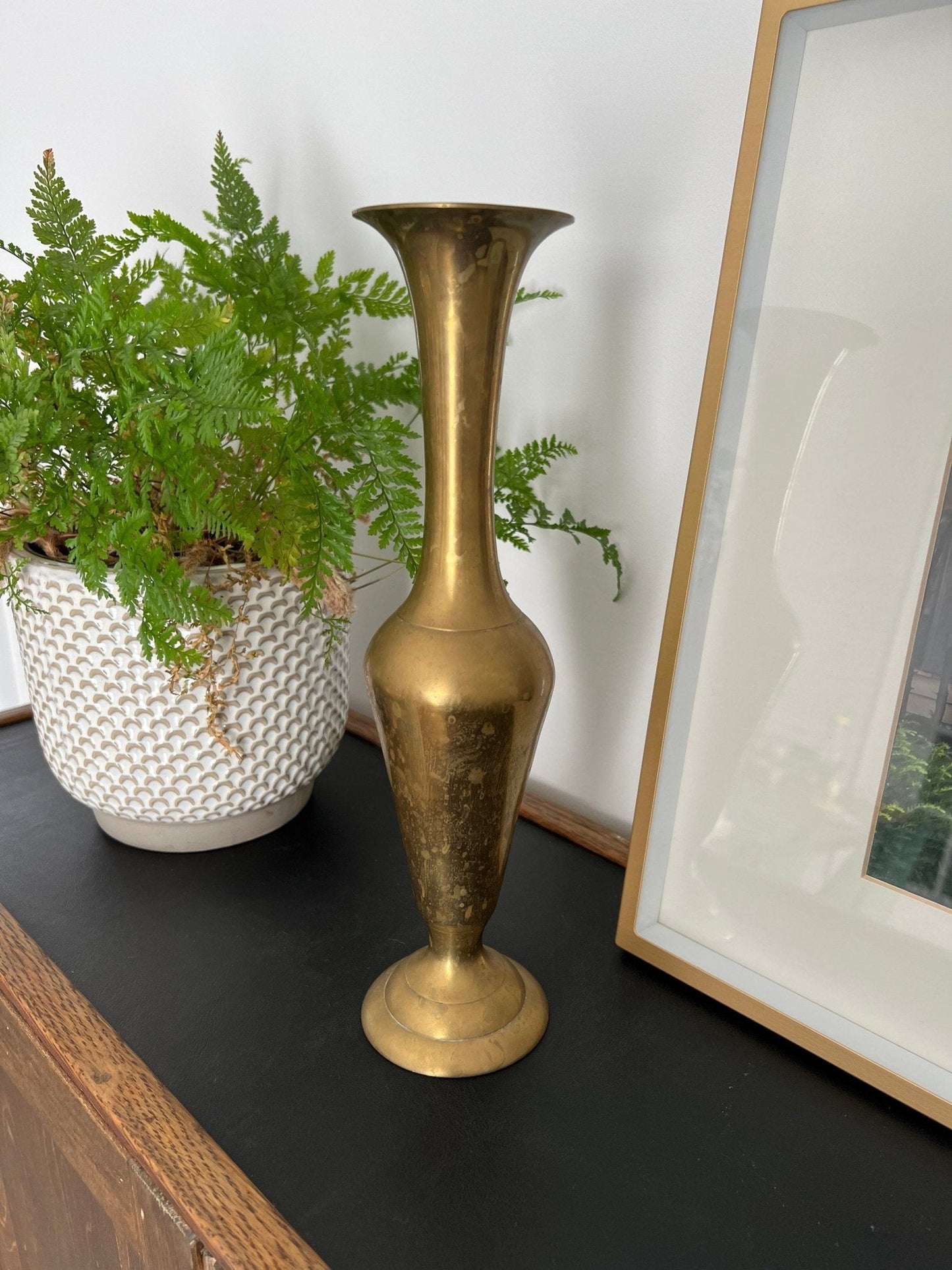 Vintage Tall Brass Vase, Gold, Elegant & Traditional Vase, Bohemian - Loom Vintage