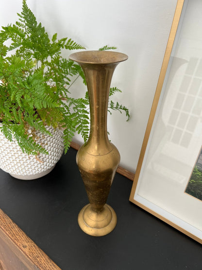 Vintage Tall Brass Vase, Gold, Elegant & Traditional Vase, Bohemian - Loom Vintage
