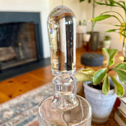 Vintage tall cut crystal decanter with swirl cuts and etched wildflowers, photo 6 of 10