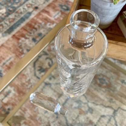 Vintage tall cut crystal decanter with swirl cuts and etched wildflowers, photo 9 of 10