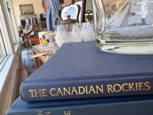 Vintage “The Canadian Rockies” Blue Decorative Book – Shelf Styling Accent - Loom Vintage