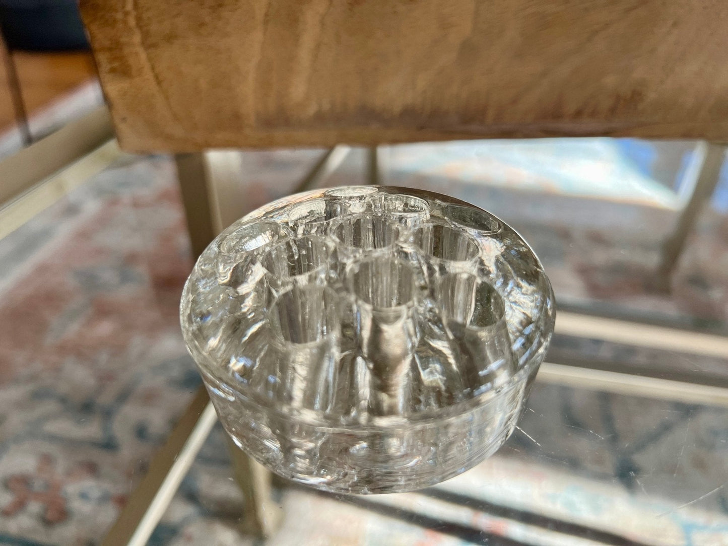 Vintage Thick French Glass Flower Frog, Flower Vase, Holder, Floral Arrangement, Sturdy Glass Bouquet Holder - Loom Vintage