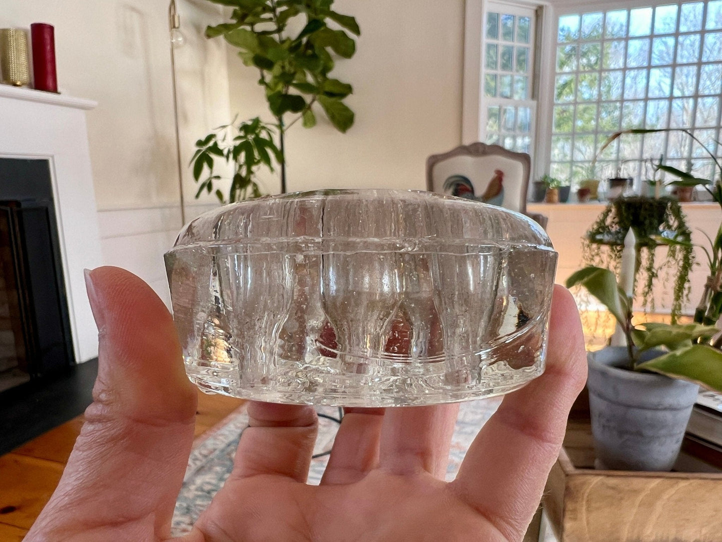 Vintage Thick French Glass Flower Frog, Flower Vase, Holder, Floral Arrangement, Sturdy Glass Bouquet Holder - Loom Vintage