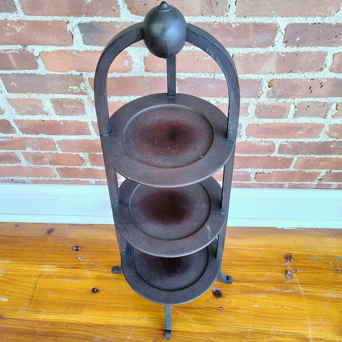 Vintage Three - Tier Wood Dessert Stand Pedestal Display Shelf, 36” - Loom Vintage