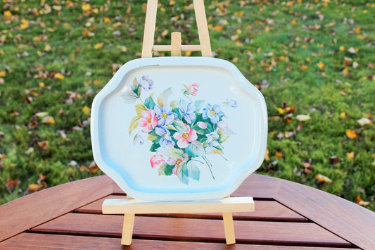 Vintage Tin Tray — Colorful Floral on Beige, Made in Hong Kong, 7.75" x 6.25" - Loom Vintage