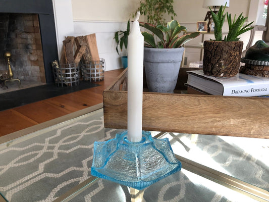 Vintage Turquoise Blue Depression Glass Decorative Candle Holder - Loom Vintage