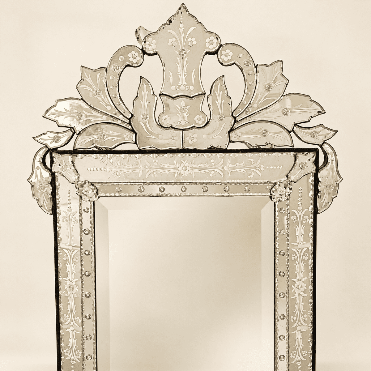Vintage Venetian Etched Glass Mirror with Crest, 4 Feet Tall, photo 2 of 9