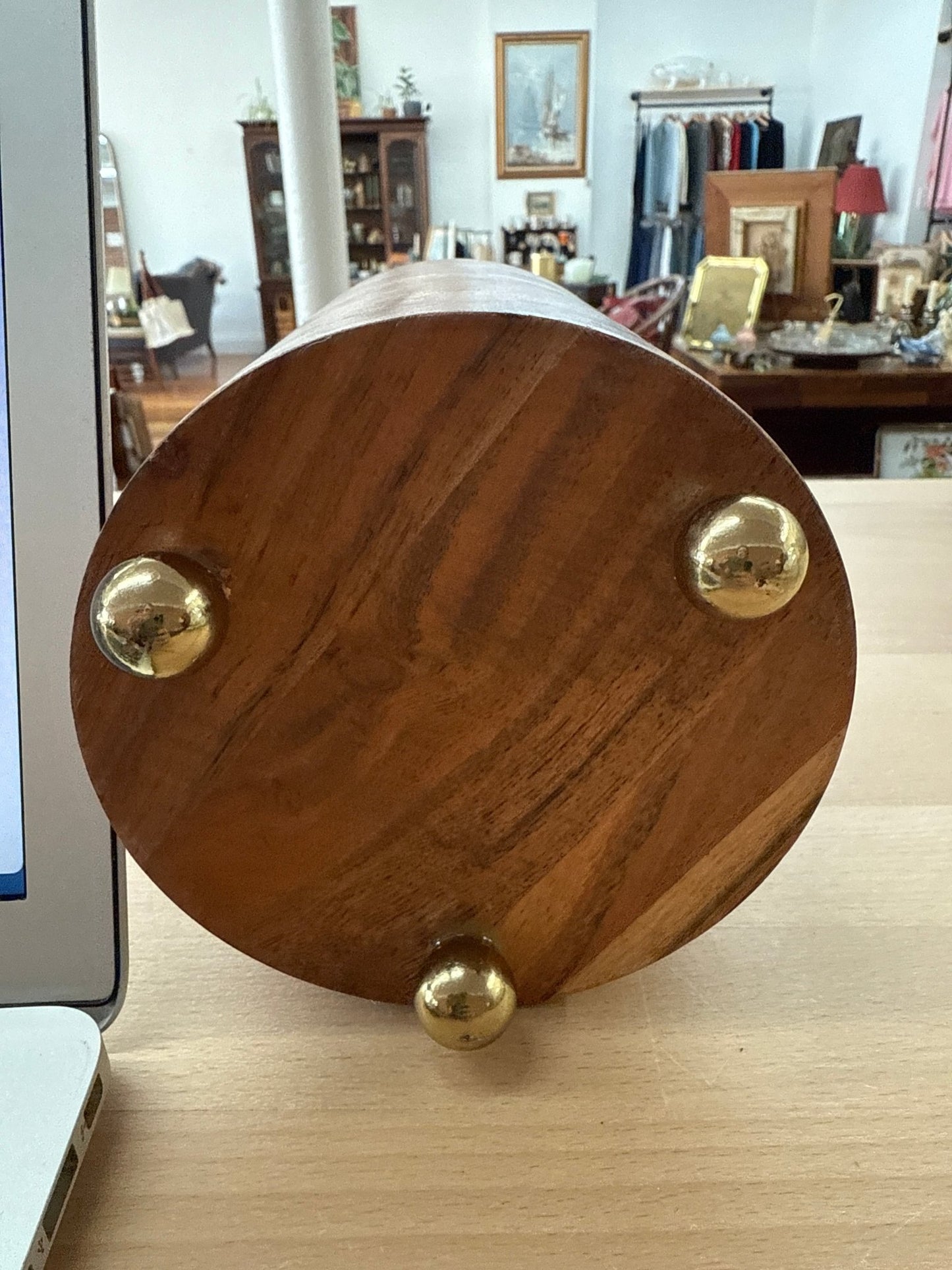 Vintage Walnut Wine Chiller with Brass Ball Feet - Loom Vintage