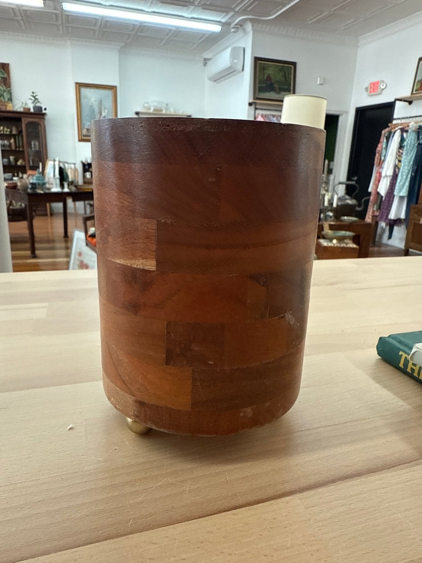 Vintage Walnut Wine Chiller with Brass Ball Feet - Loom Vintage
