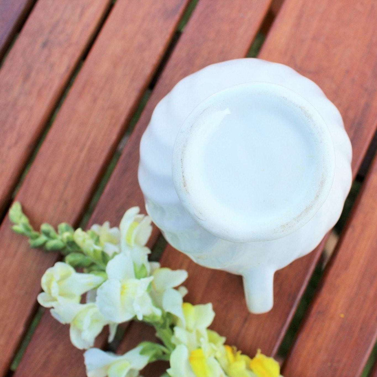 Vintage white ceramic swirl creamer with silver trim, photo 7 of 10