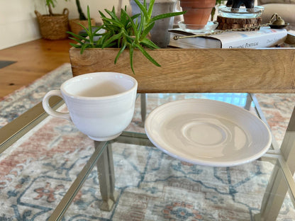 Vintage White Fiesta Cup and Saucer Homer Laughlin Fiestaware - Loom Vintage