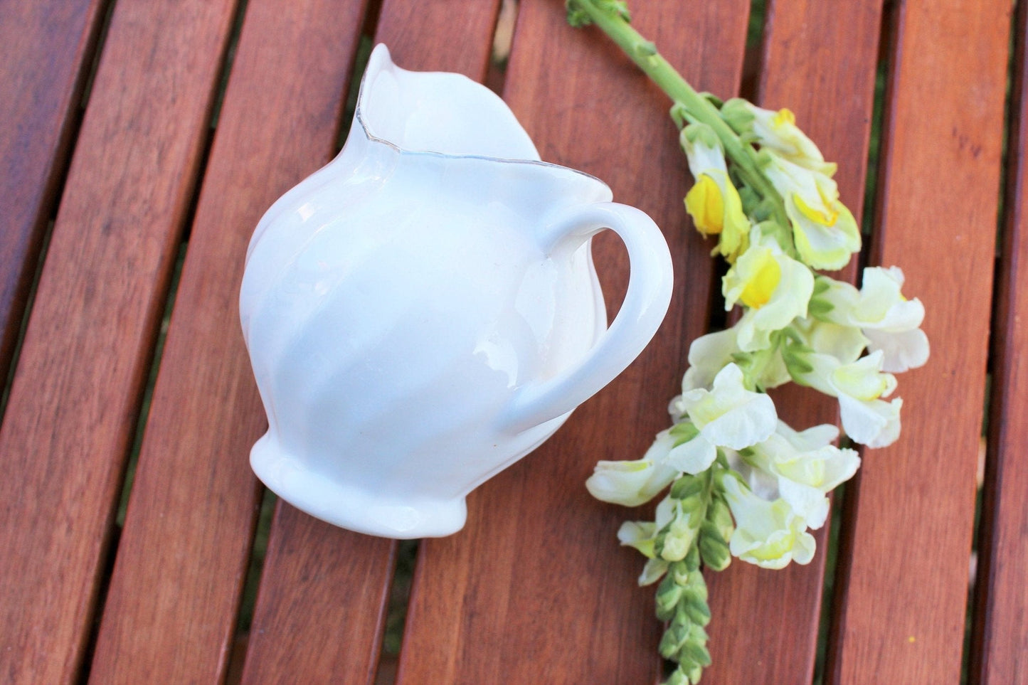 Vintage White/ SilverTrim Creamer // Pitcher // Vintage Home Decor // Farmhouse style dishes // French Country - Loom Vintage