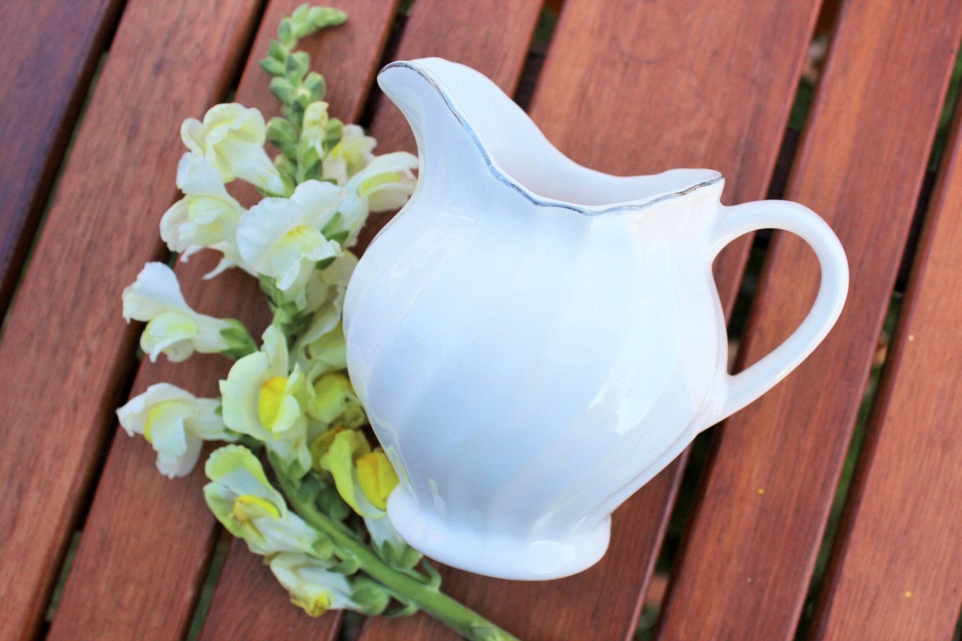Vintage White/ SilverTrim Creamer // Pitcher // Vintage Home Decor // Farmhouse style dishes // French Country - Loom Vintage