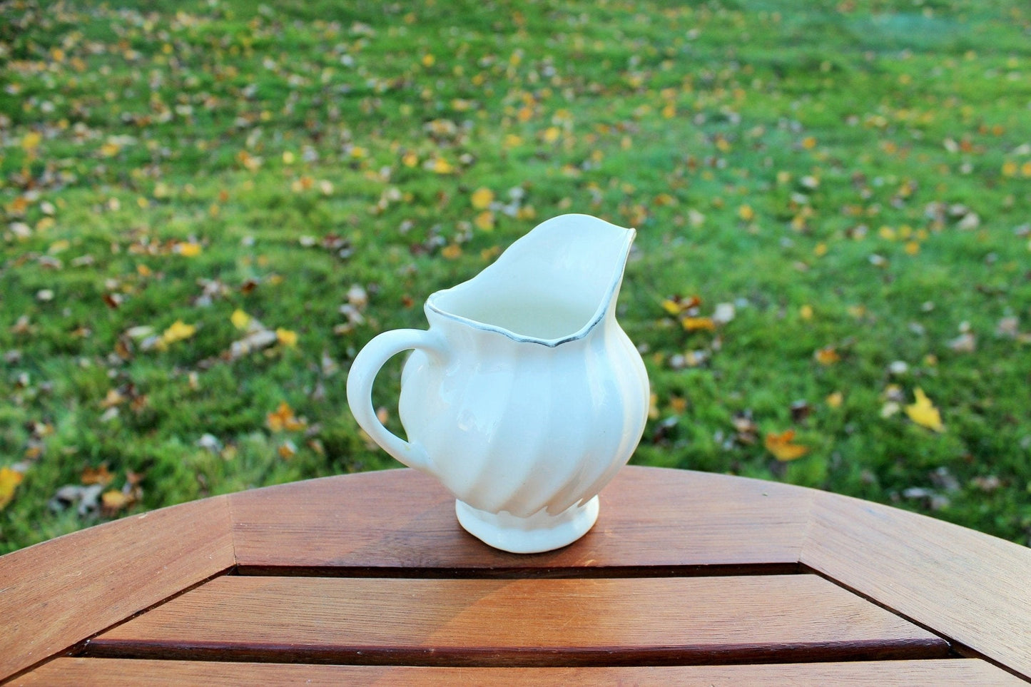 Vintage White/ SilverTrim Creamer // Pitcher // Vintage Home Decor // Farmhouse style dishes // French Country - Loom Vintage