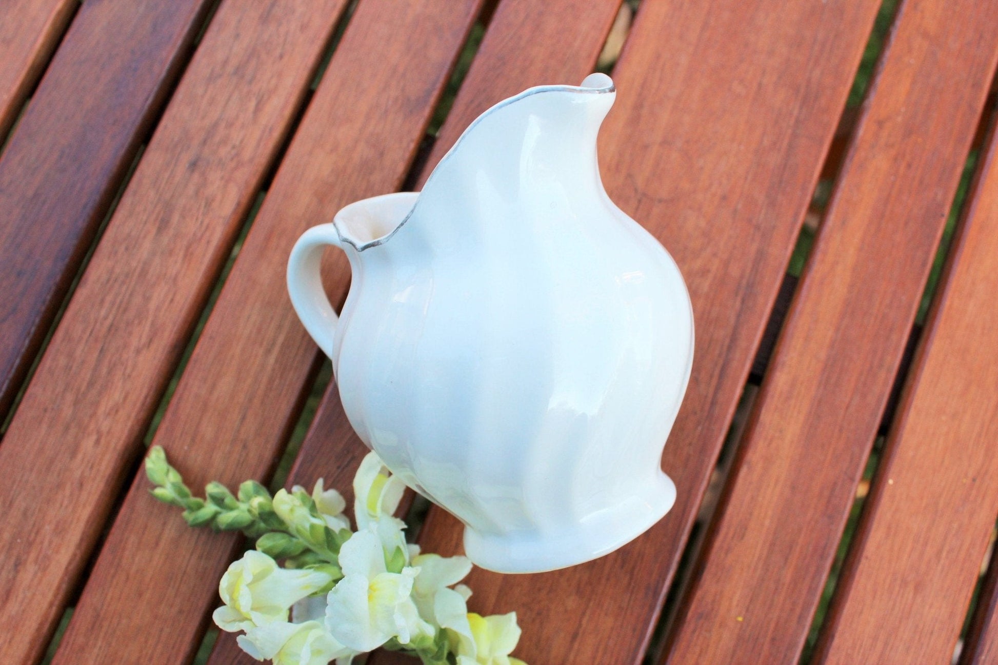 Vintage White/ SilverTrim Creamer // Pitcher // Vintage Home Decor // Farmhouse style dishes // French Country - Loom Vintage