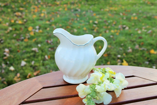 Vintage White/ SilverTrim Creamer // Pitcher // Vintage Home Decor // Farmhouse style dishes // French Country - Loom Vintage