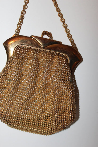 Vintage Whiting and Davis Gold Mesh Classic Handbag Purse 1940s Art Deco - Loom Vintage
