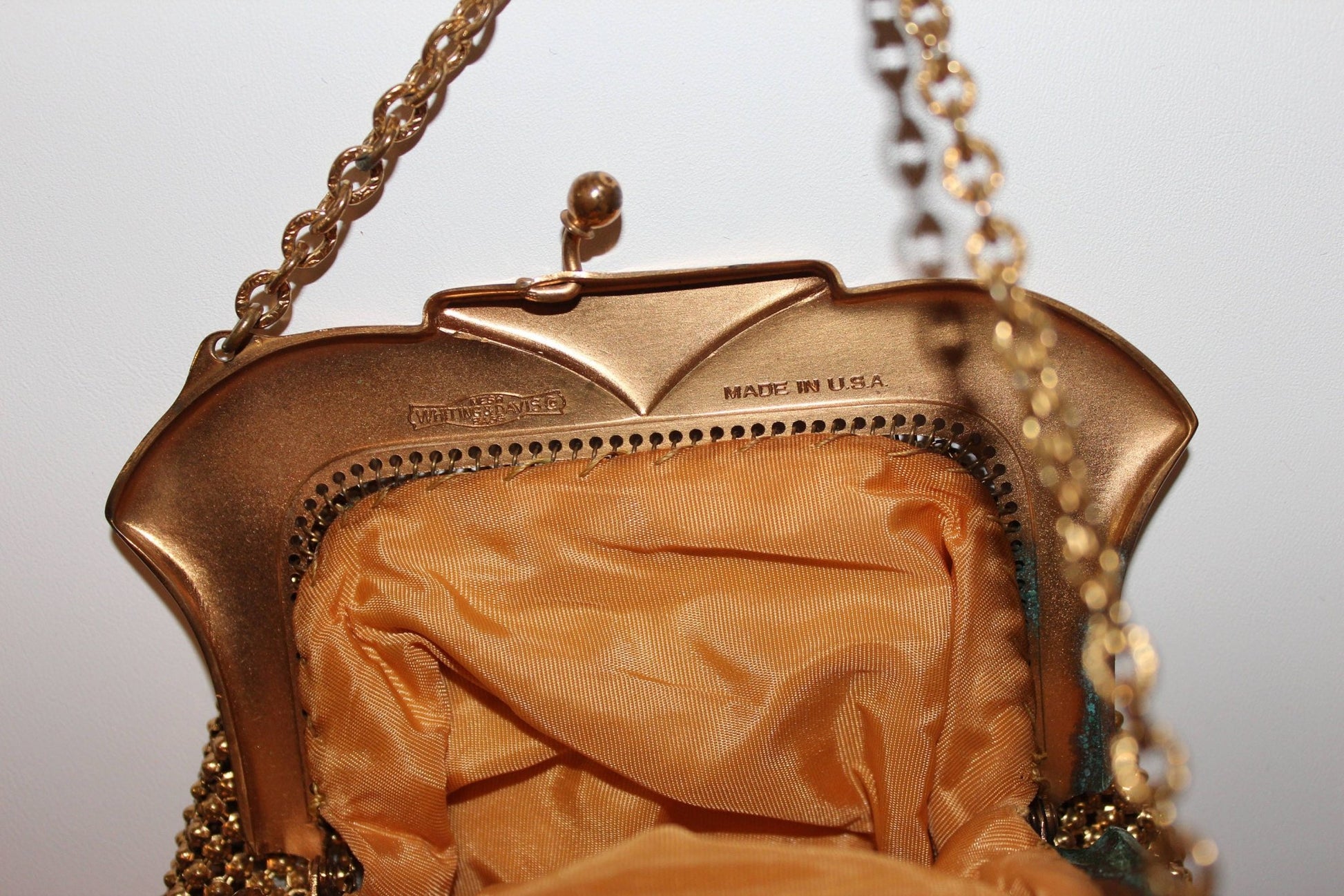 Vintage Whiting and Davis Gold Mesh Classic Handbag Purse 1940s Art Deco - Loom Vintage
