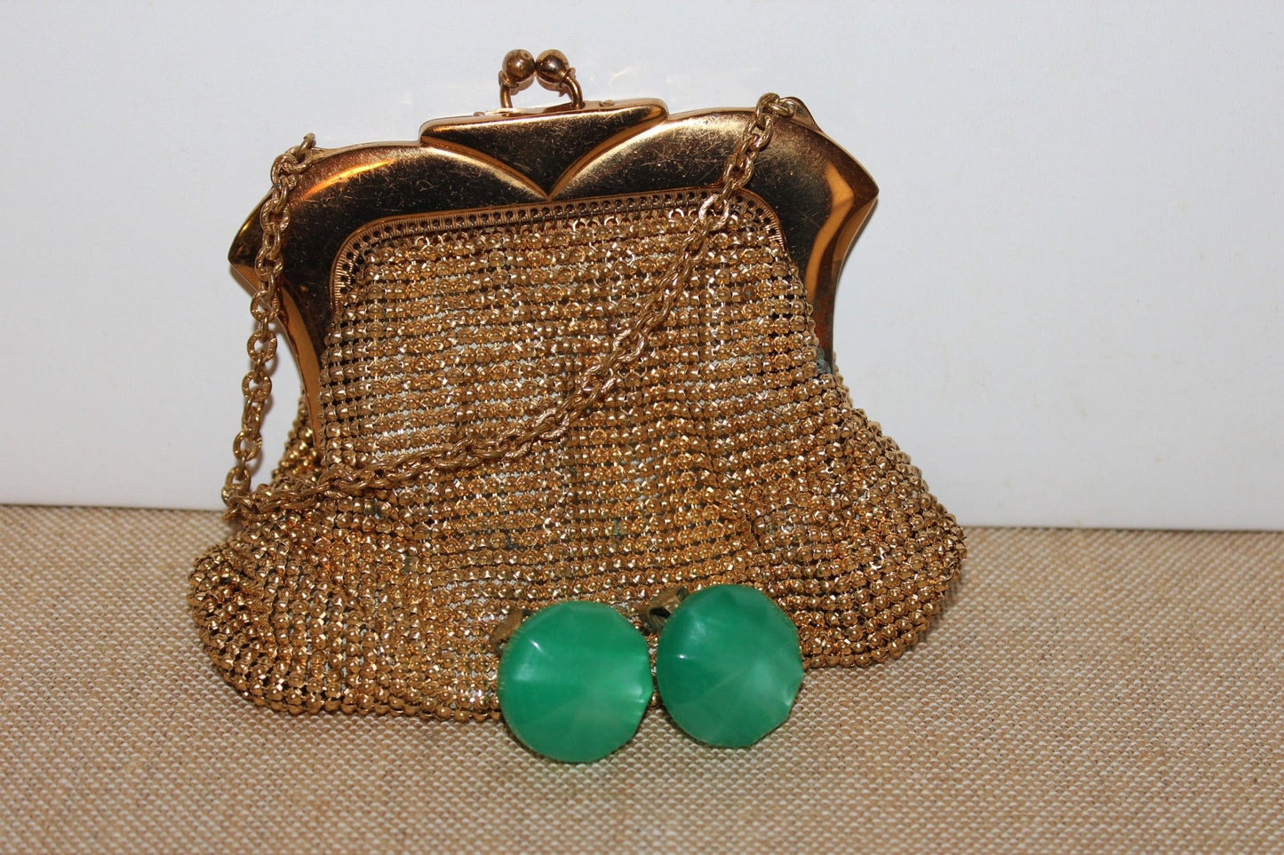 Vintage Whiting and Davis Gold Mesh Classic Handbag Purse 1940s Art Deco - Loom Vintage
