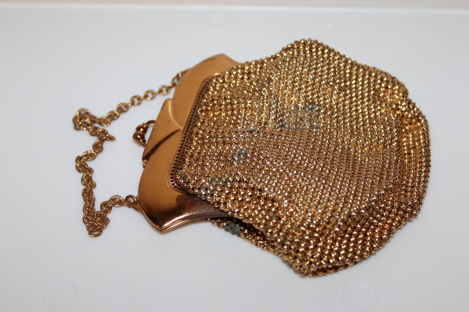 Vintage Whiting and Davis Gold Mesh Classic Handbag Purse 1940s Art Deco - Loom Vintage