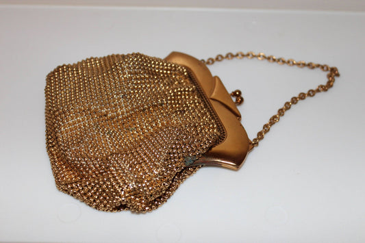 Vintage Whiting and Davis Gold Mesh Classic Handbag Purse 1940s Art Deco - Loom Vintage