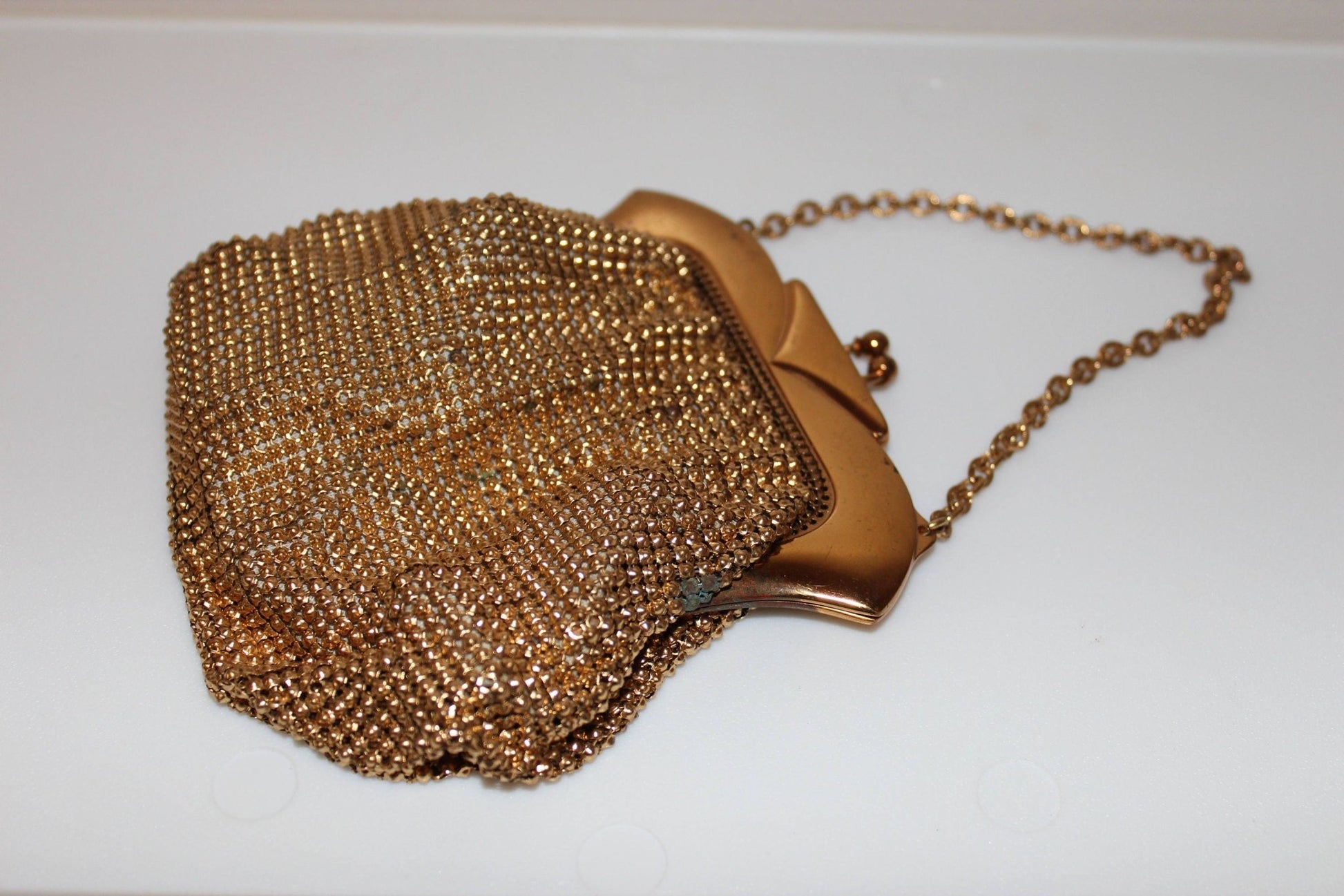 Vintage Whiting and Davis Gold Mesh Classic Handbag Purse 1940s Art Deco - Loom Vintage