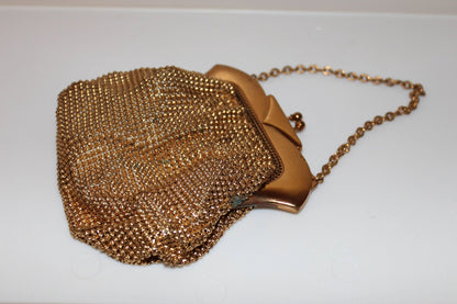 Vintage Whiting and Davis Gold Mesh Classic Handbag Purse 1940s Art Deco - Loom Vintage