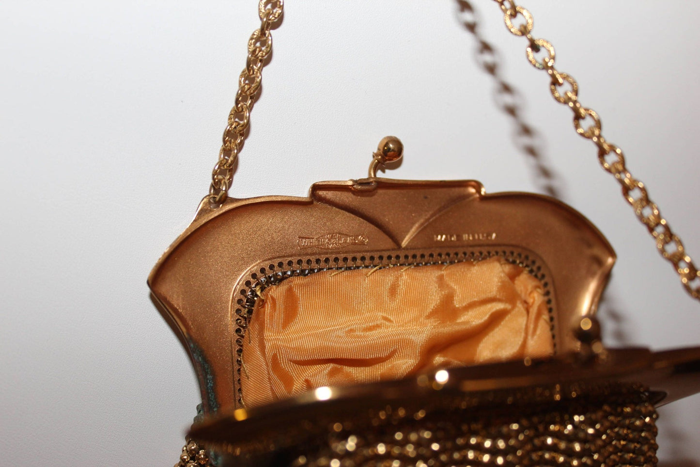 Vintage Whiting and Davis Gold Mesh Classic Handbag Purse 1940s Art Deco - Loom Vintage