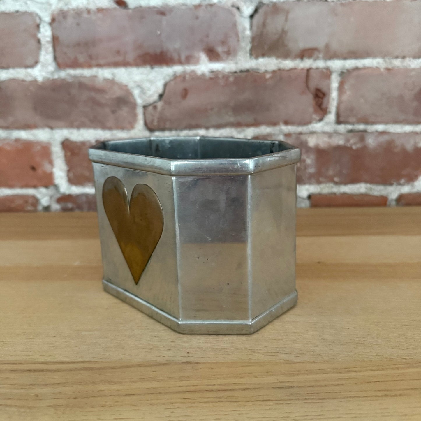 Vintage Williamsburg Kirk Stieff Pewter Brass Heart Cachepot - Loom Vintage