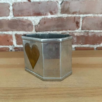 Vintage Williamsburg Kirk Stieff Pewter Brass Heart Cachepot - Loom Vintage