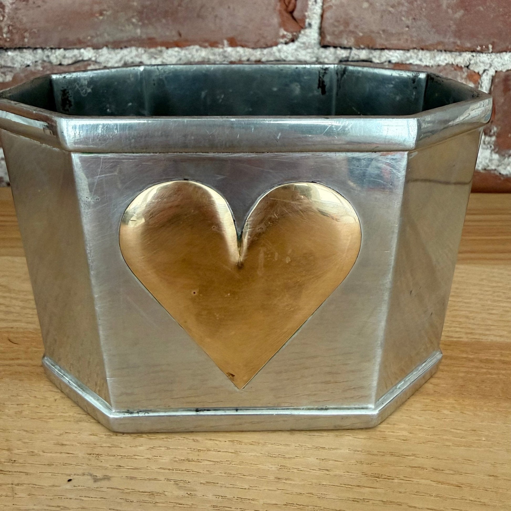 Vintage Williamsburg Kirk Stieff Pewter Brass Heart Cachepot - Loom Vintage