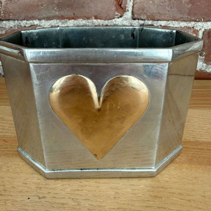 Vintage Williamsburg Kirk Stieff Pewter Brass Heart Cachepot - Loom Vintage