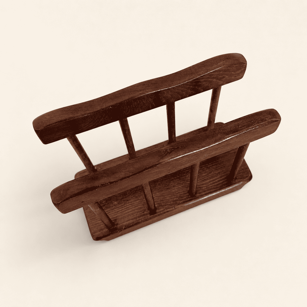 Overhead angled view of the wood napkin holder showing the slot