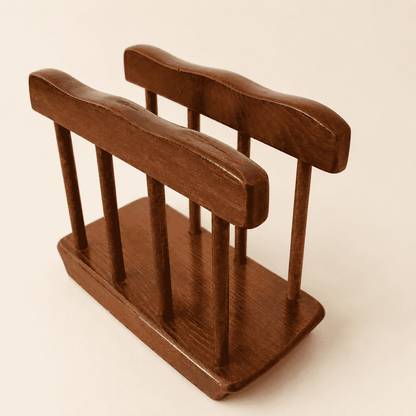 Three-quarter view of the vintage spindle napkin holder