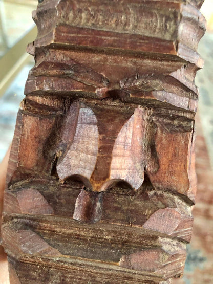 Vintage Wooden Hand Carved Native Face Statue Candle Stick Holder, Book End, Wood Art Piece - Loom Vintage