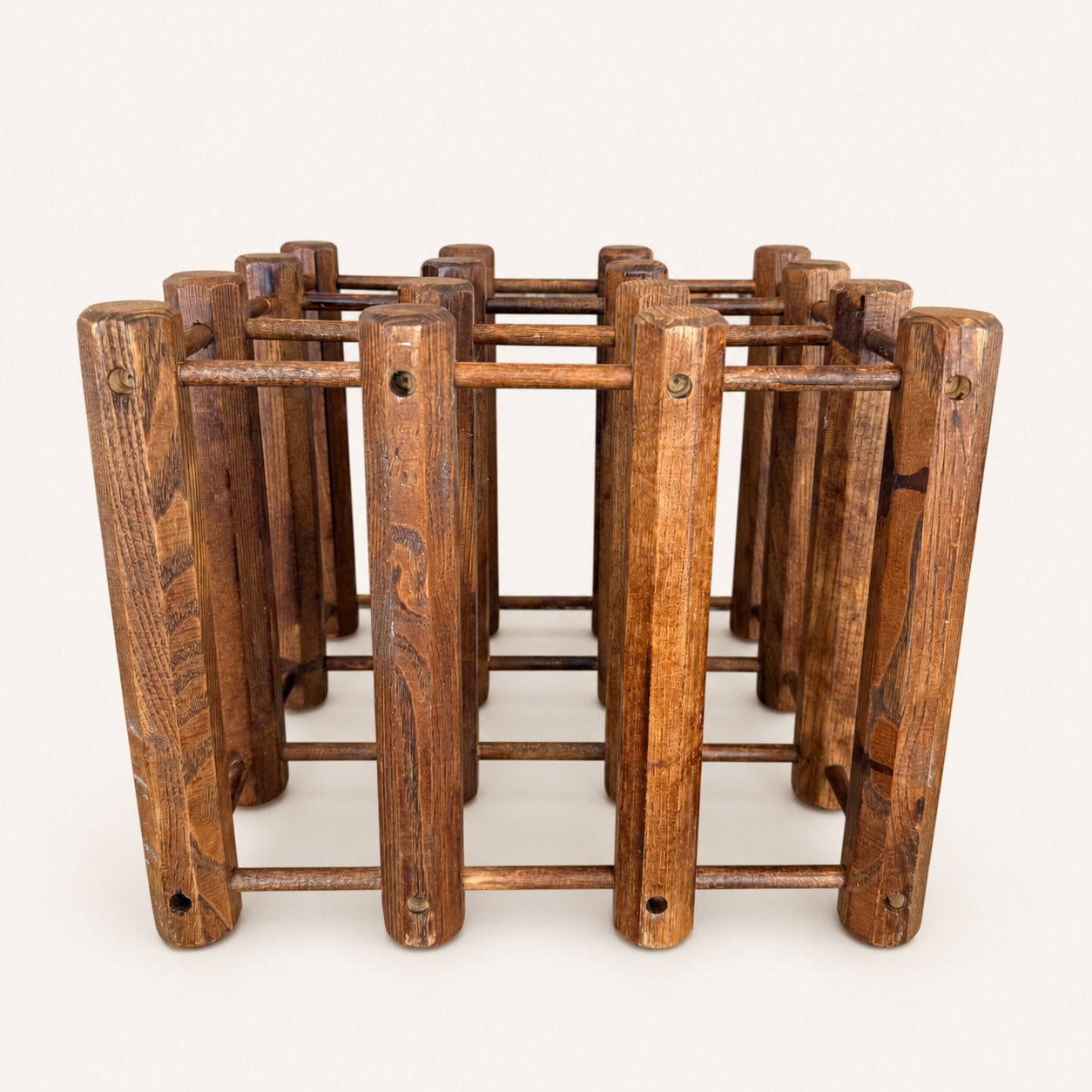 Side view of vintage wooden wine rack