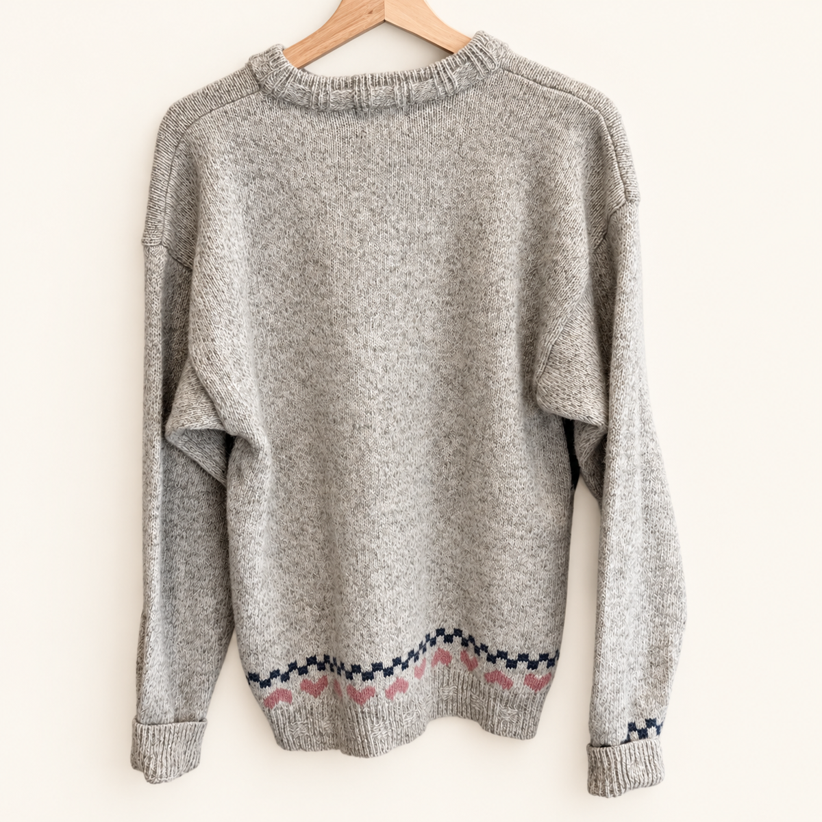 Ribbed cuff with hearts on vintage Woolrich wool sweater