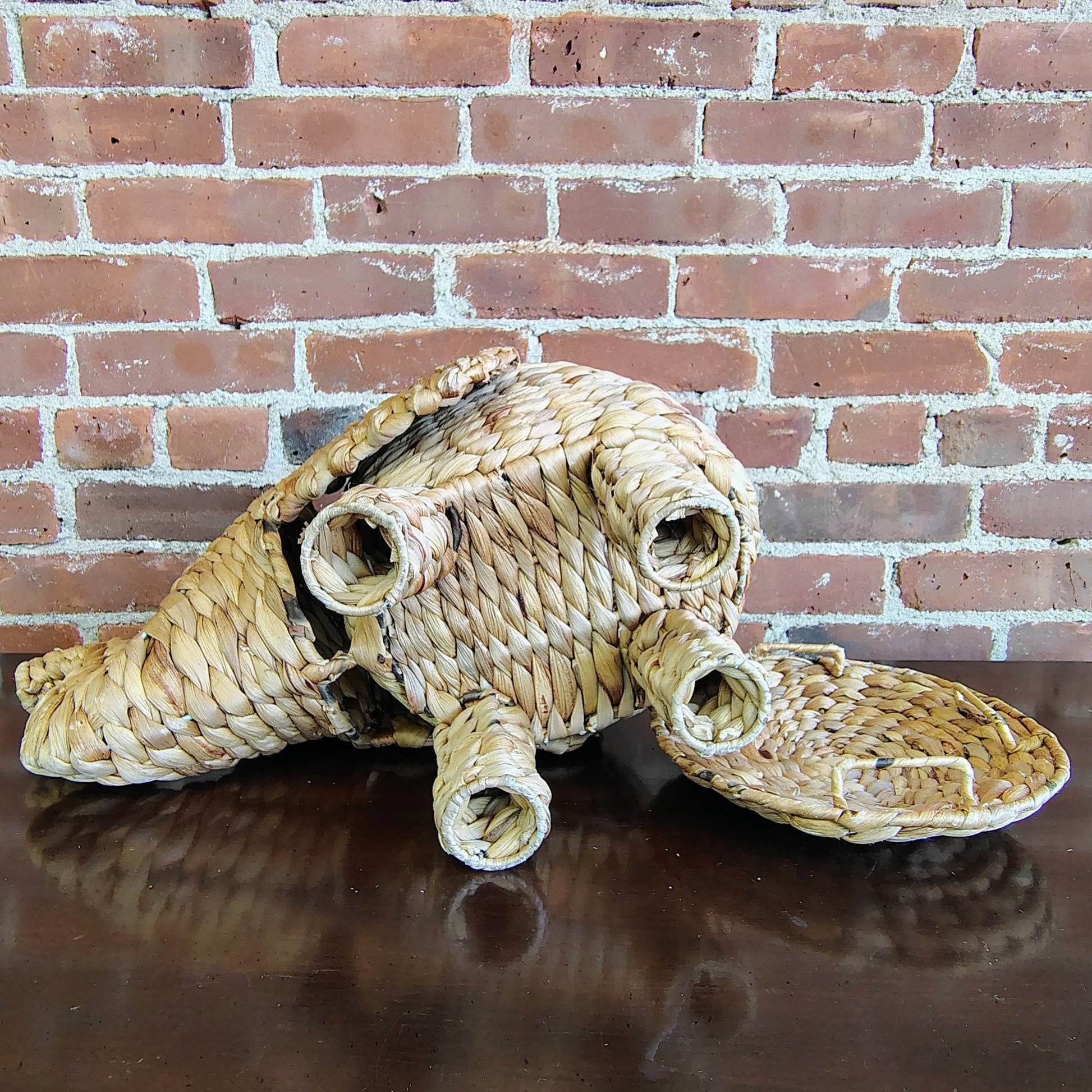 Vintage Woven Elephant Storage Basket with Lid – Natural Fiber Decor - Loom Vintage