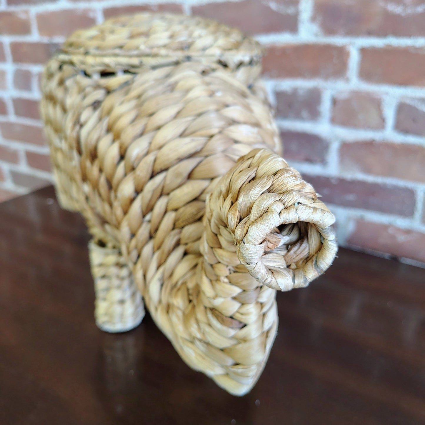 Vintage Woven Elephant Storage Basket with Lid – Natural Fiber Decor - Loom Vintage