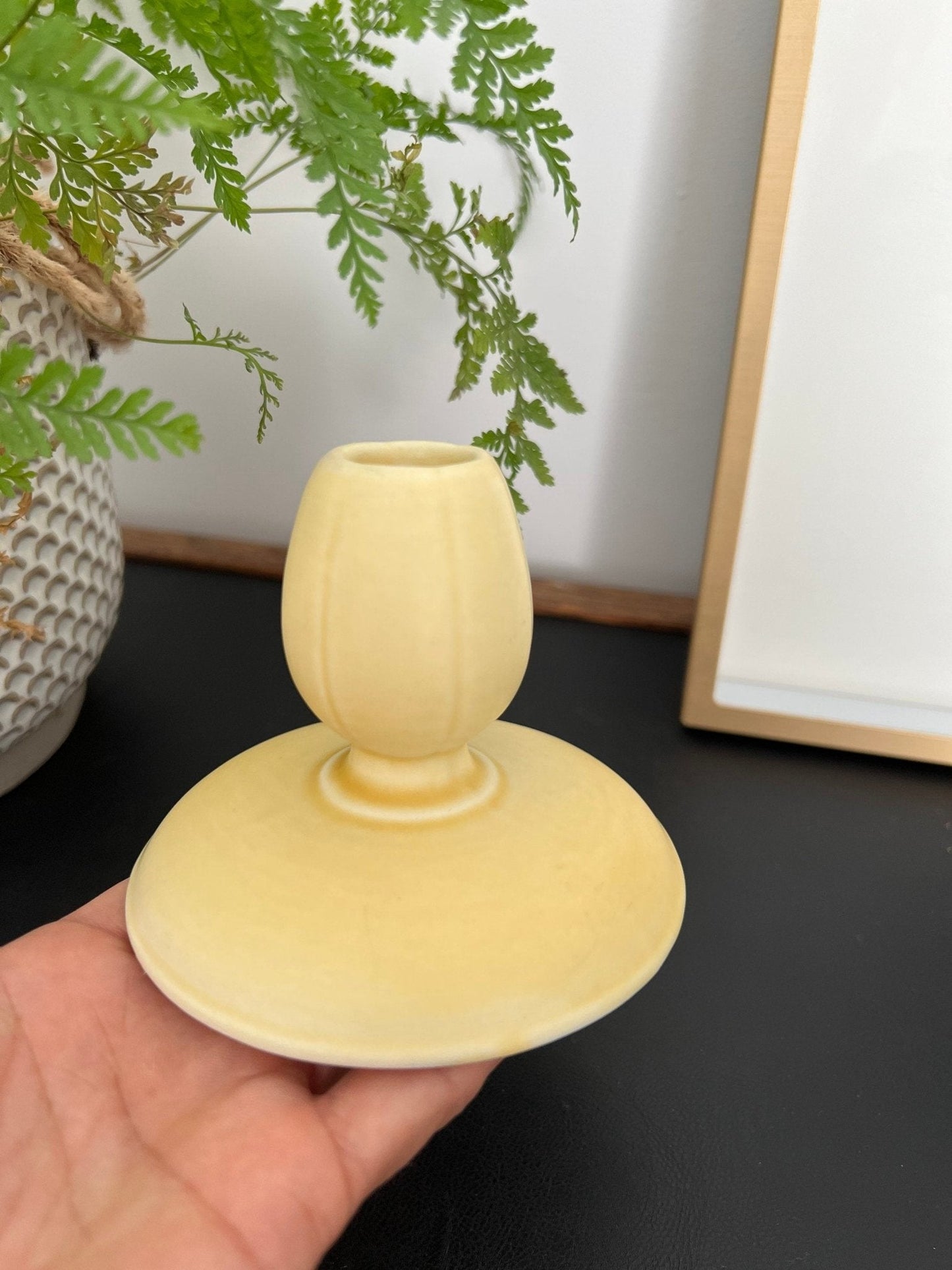 Vintage Yellow Tulip Ceramic Candle Holder, Tepeco, Trenton Fotter'es Company - Loom Vintage