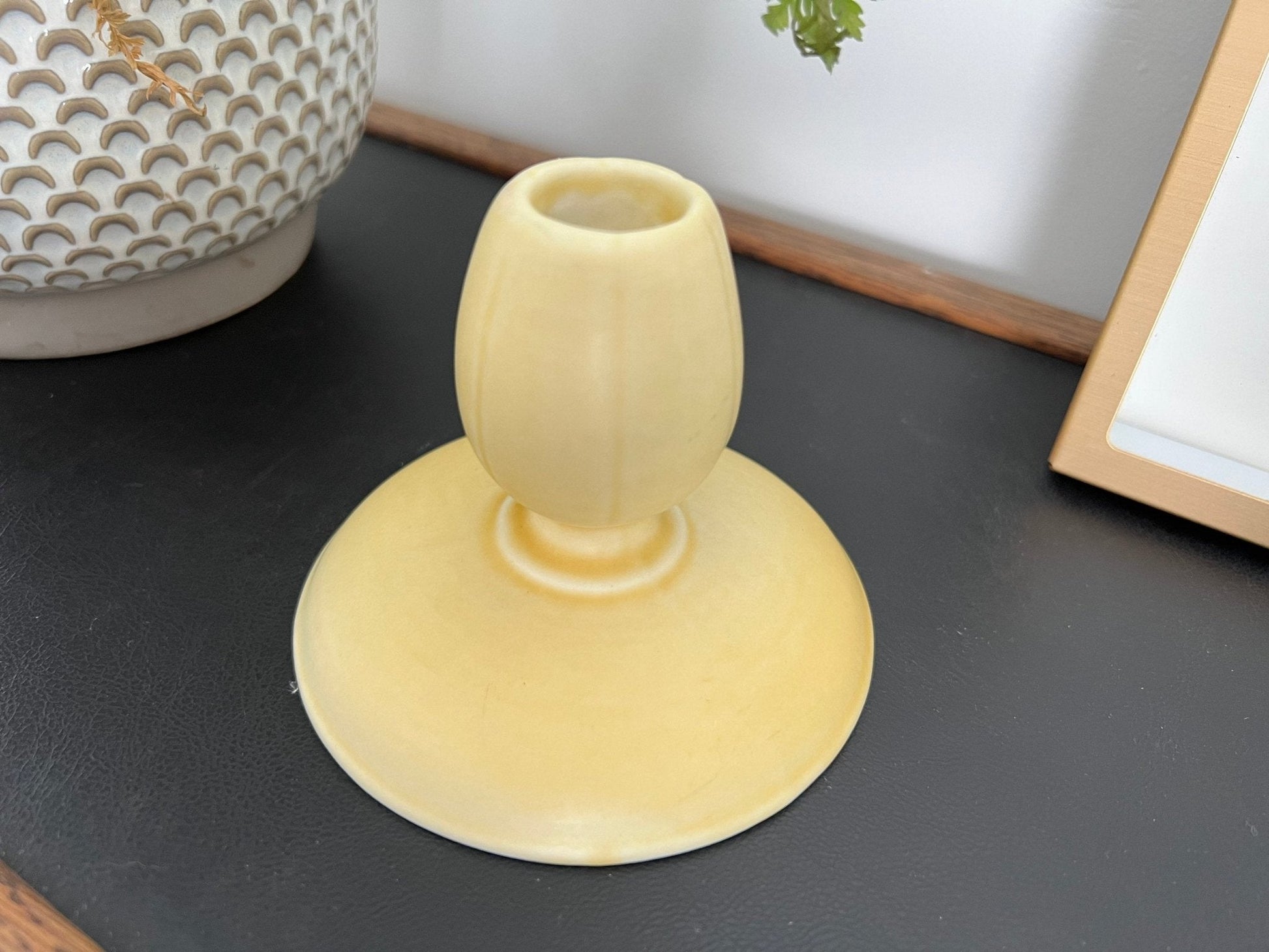 Vintage Yellow Tulip Ceramic Candle Holder, Tepeco, Trenton Fotter'es Company - Loom Vintage