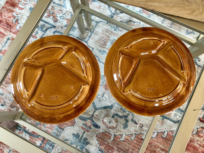 Vtg Pair of Ochre Yellow Fondue Plates, Two Ceramic Divided Plates, Retro 70's Dinnerware, Mid Century Dinner Party, Sushi BBQ - Loom Vintage
