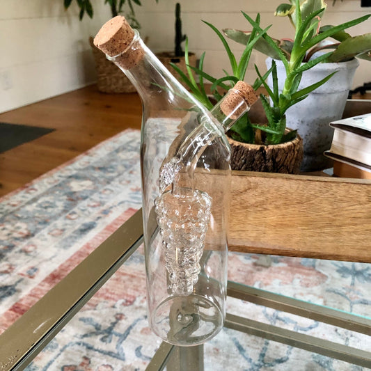 Vtg Thin Glass Wine Decanter with Cold Grape Compartment at Center, Italy, Wine Bottle - Loom Vintage
