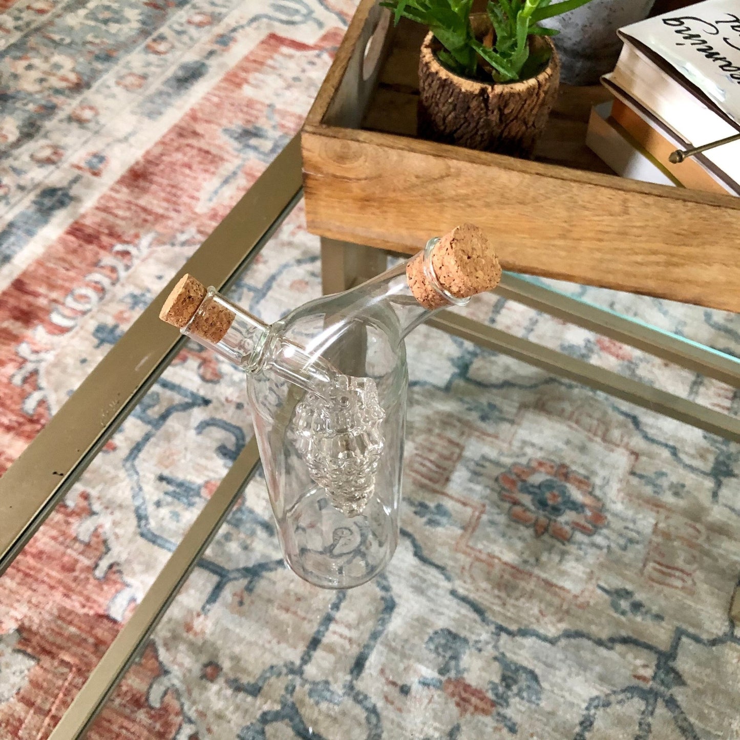 Vtg Thin Glass Wine Decanter with Cold Grape Compartment at Center, Italy, Wine Bottle - Loom Vintage