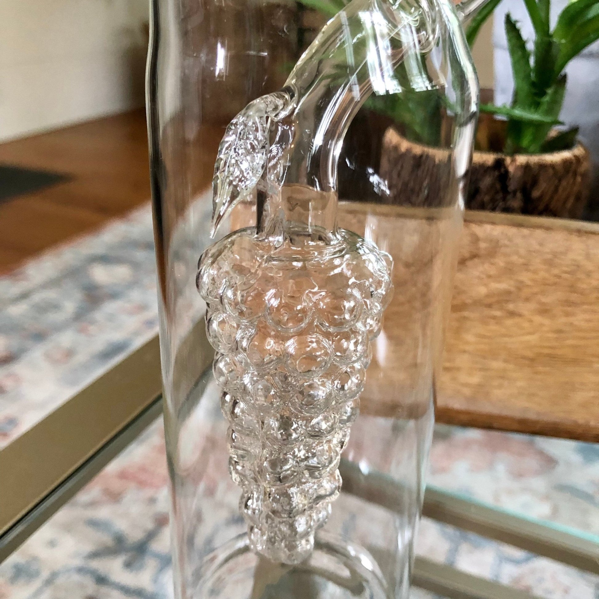 Vtg Thin Glass Wine Decanter with Cold Grape Compartment at Center, Italy, Wine Bottle - Loom Vintage