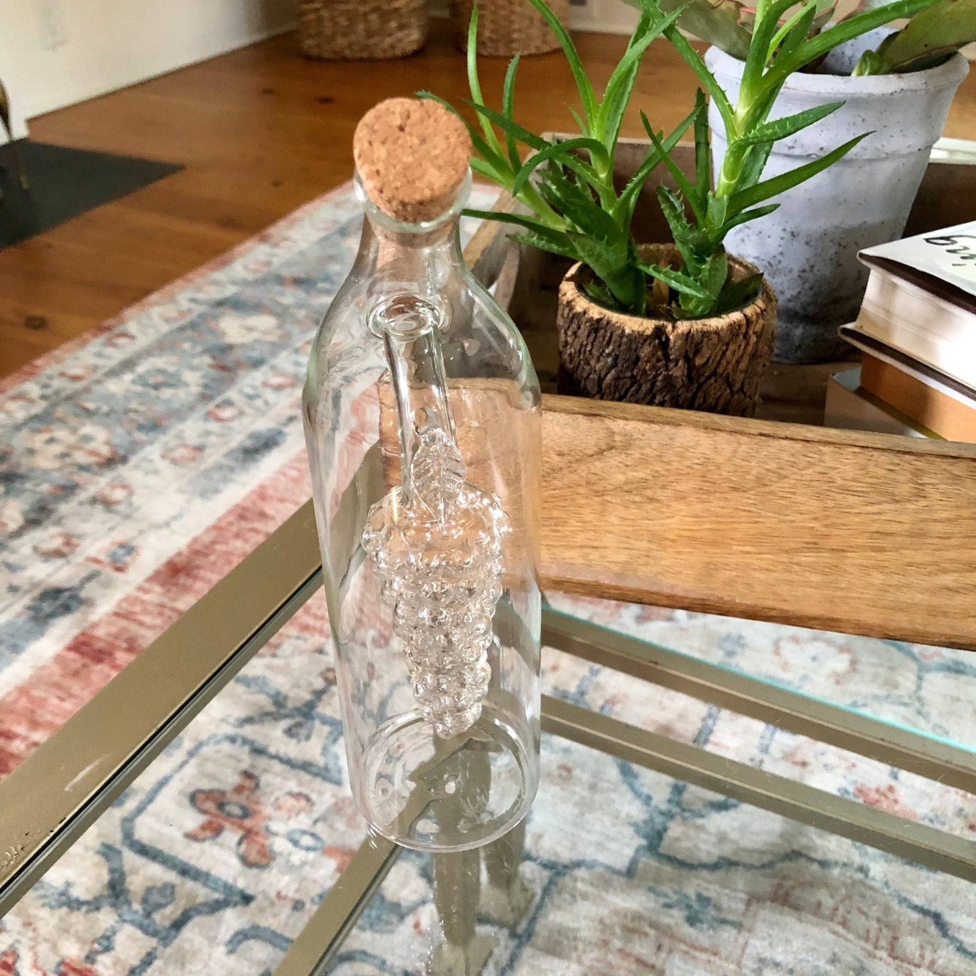 Vtg Thin Glass Wine Decanter with Cold Grape Compartment at Center, Italy, Wine Bottle - Loom Vintage