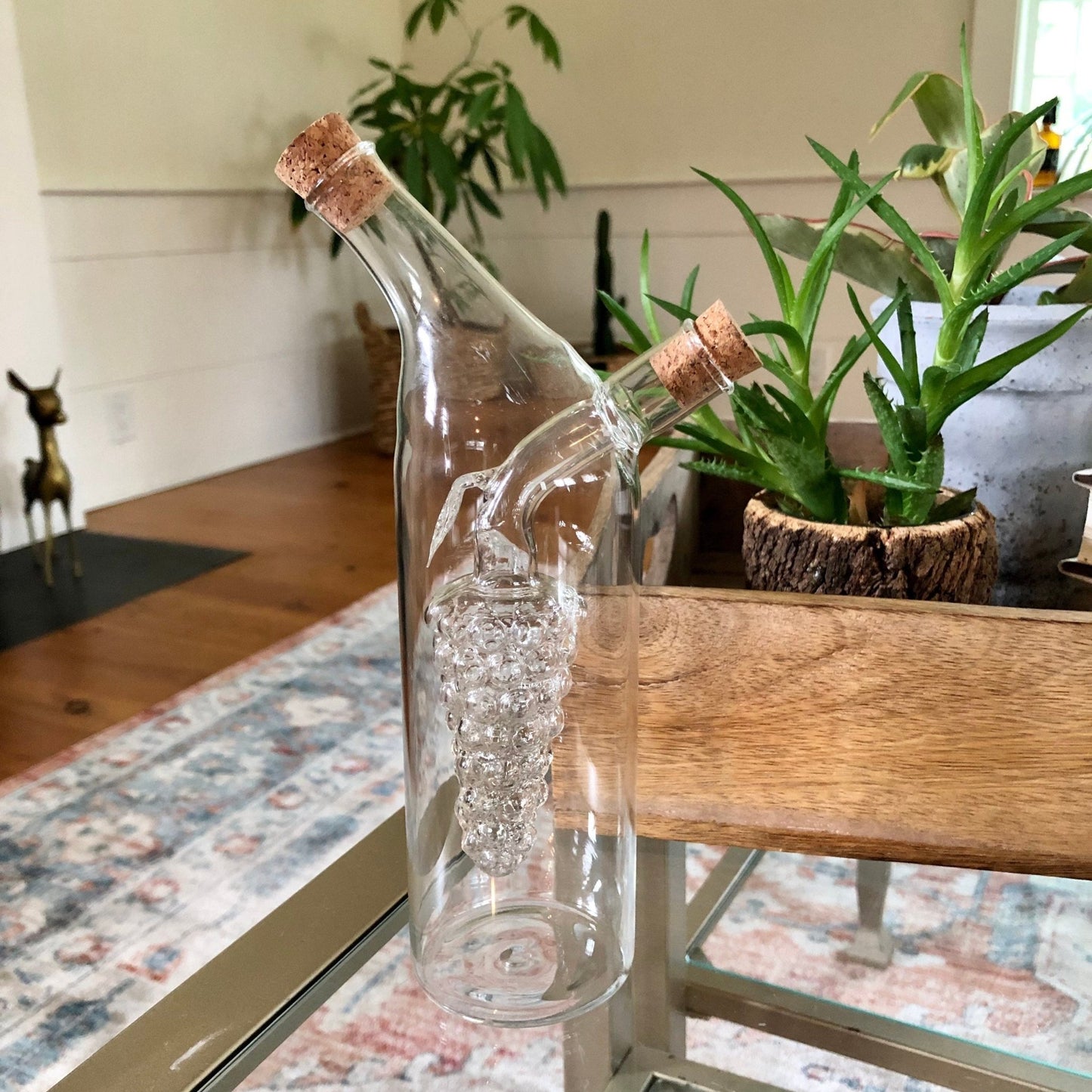 Vtg Thin Glass Wine Decanter with Cold Grape Compartment at Center, Italy, Wine Bottle - Loom Vintage